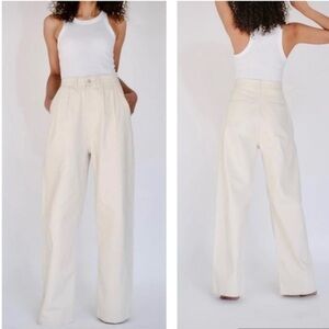 Anthropologie Triarchy Cream Leslie High Waisted Wide Leg Pleated Baggy Pants